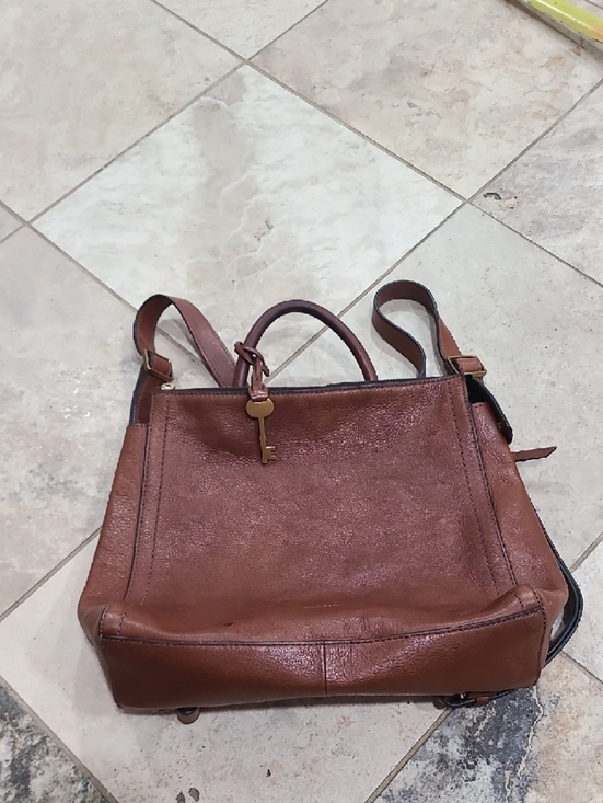 Fossil Cognac Brown Leather Convertible Backpack Tote main image 9